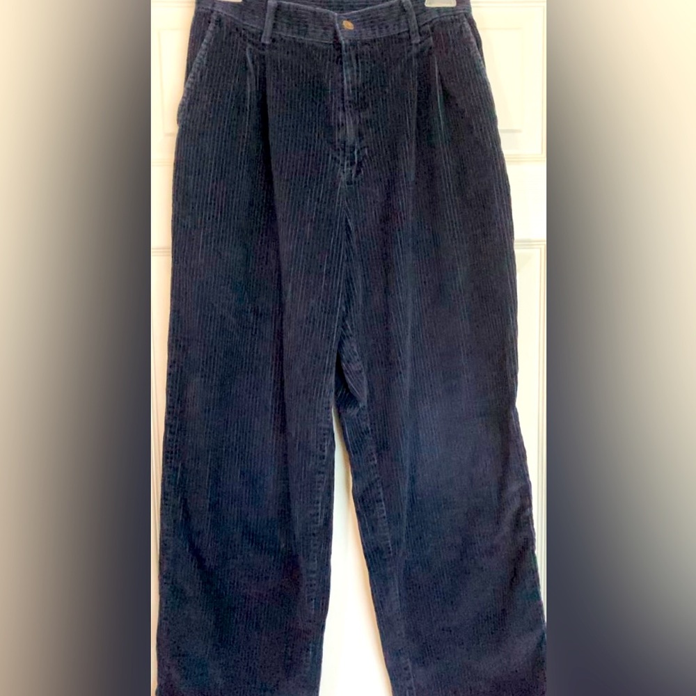 Corduroy pants wide leg navy blue cotton pants high wasted pants corduroy blue